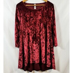 Velvet Tunic Top Red 3/4 Sleeve Size L Soft Elegant Holiday Festive Dark Romance